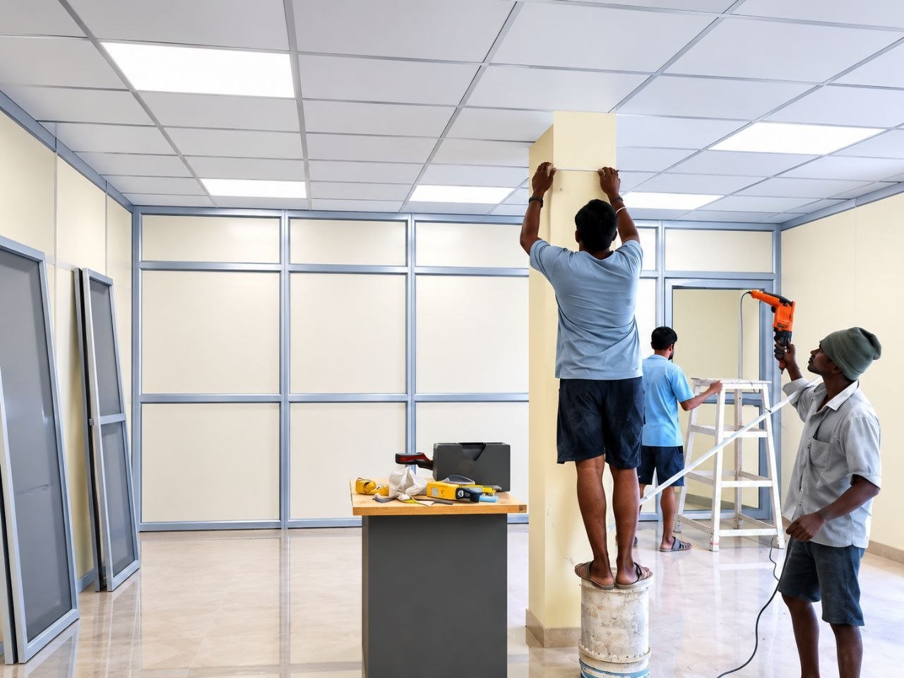 Professional false ceiling works for modern office and commercial interiors in Chennai